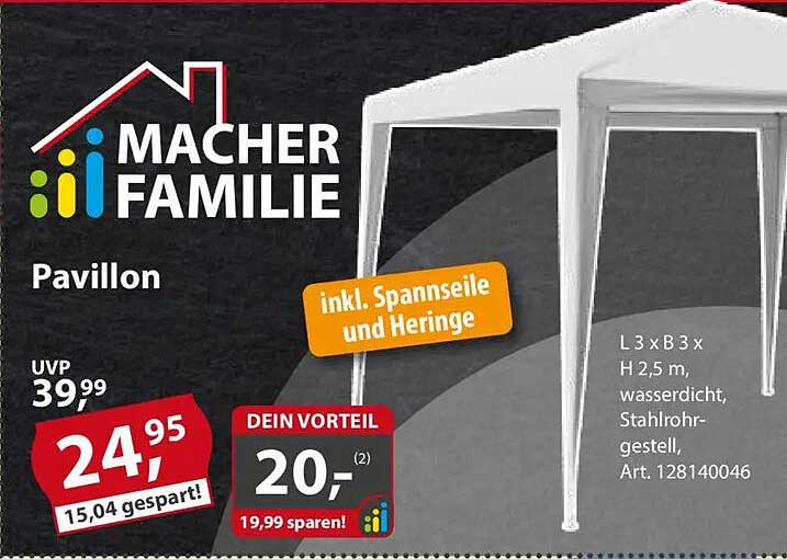Pavillon inkl. Spannseile und Heringen