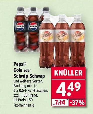 Pepsi® Cola oder Schwip Schwap, 6 x 0,5 l PET-Flaschen