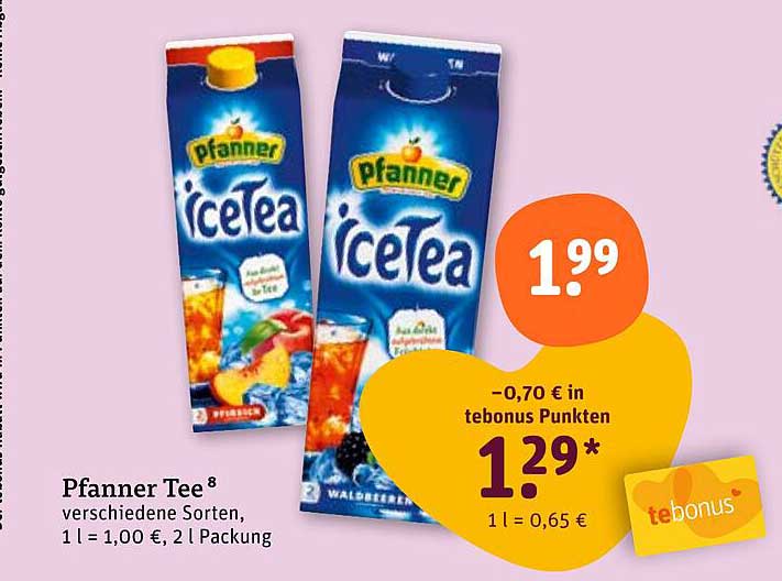 Pfanner Ice Tea 2 l - verschiedene Sorten
