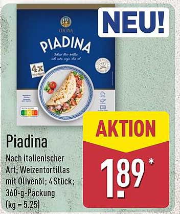 Piadina Nach italienischer Art - Weizentortillas mit Olivenöl; 360-g-Packung