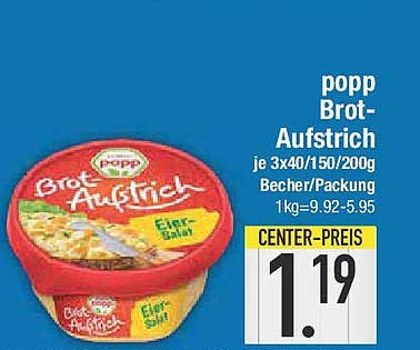 popp Brot-Aufstrich je 3x40/150/200g Becher/Packung