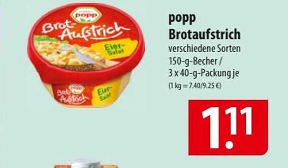 popp Brotaufstrich - Eier-Salat 150 g Becher