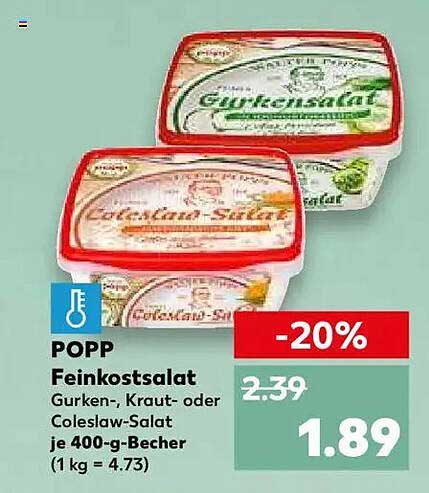 POPP Feinkostsalat Gurken-, Kraut- oder Coleslaw-Salat je 400-g-Becher