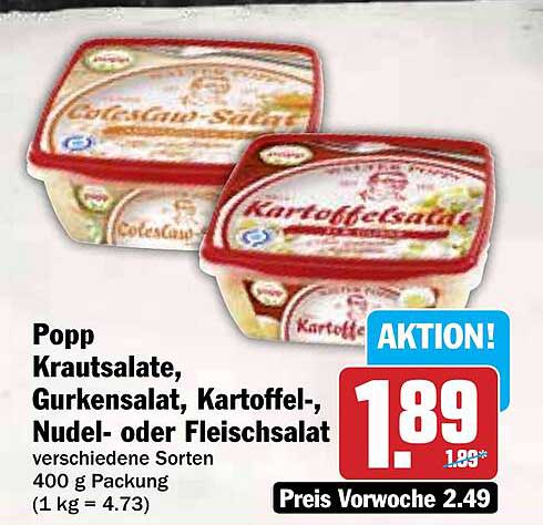 Popp Krautsalate, Gurkensalat, Kartoffel-, Nudelsalat- oder Fleischsalat
