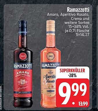 Ramazzotti Amaro und Aperitivo Rosato – 0,7L Flasche