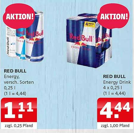 RED BULL Energy Drink, 0,25l und 4er Pack