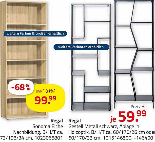 Regal Sonoma Eiche oder Regal mit Gestell in Metall schwarz