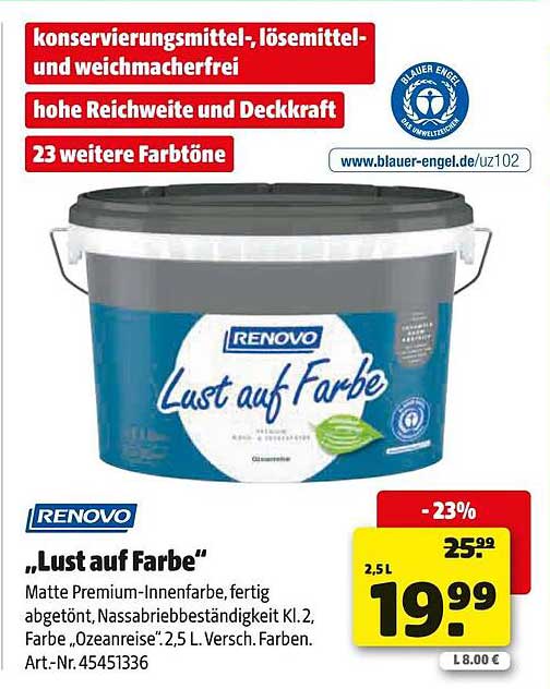 RENOVO Lust auf Farbe, 2,5L - Matte Premium-Innenfarbe