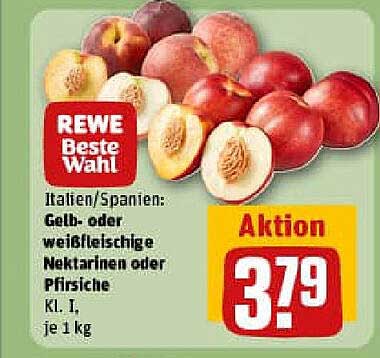 REWE Beste Wahl: Gelb- oder weißfleischige Nektarinen oder Pfirsiche, Kl. I, je 1 kg