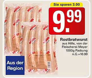 Rostbratwurst aus Hille, von der Fleischerei Meyer, 1000g Packung