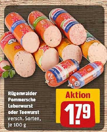 Rügenwalder Pommersche Leberwurst oder Teewurst, verschiedene Sorten, je 100 g
