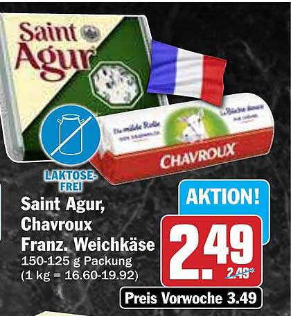 Saint Agur, Chavroux Französischer Weichkäse 150-125 g Packung
