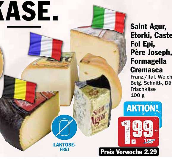 Saint Agur, Etorki, Caste, Fol Epi, Père Joseph, Formaggella Cremasca - Frischkäse 100 g