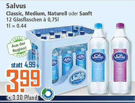 Salvus Classic, Medium, Naturell oder Sanft - 12 Glasflaschen à 0,75l