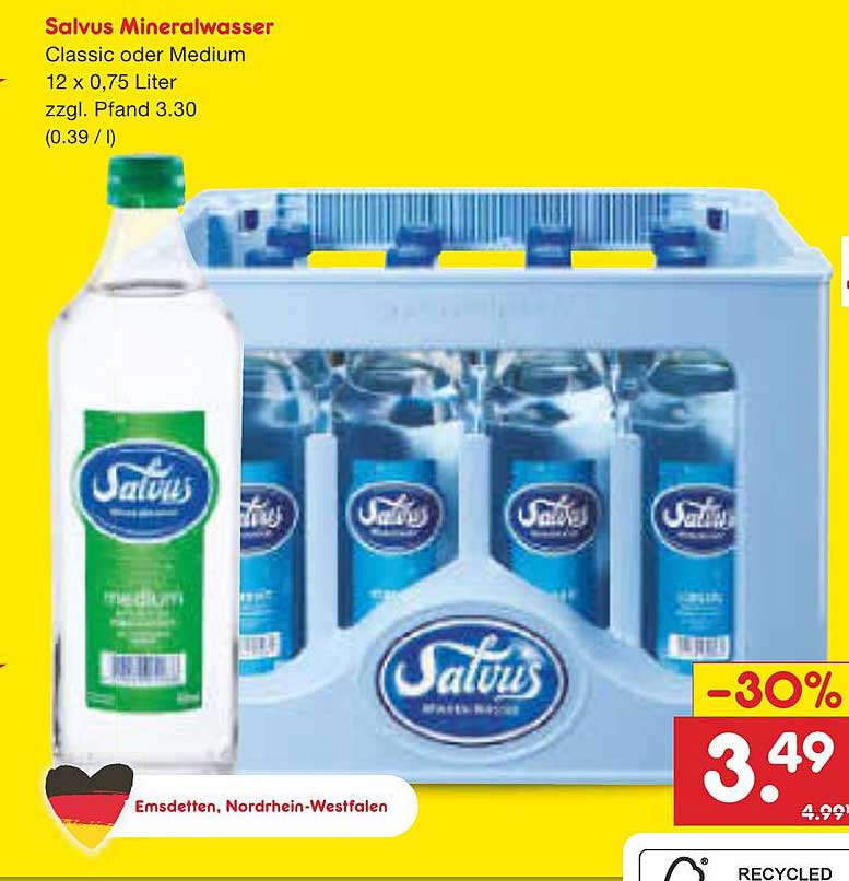 Salvus Mineralwasser Classic oder Medium 12 x 0,75 Liter