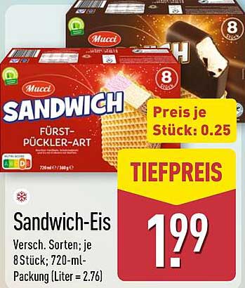 Sandwich-Eis - Verschiedene Sorten, je 8 Stück; 720-ml-Packung