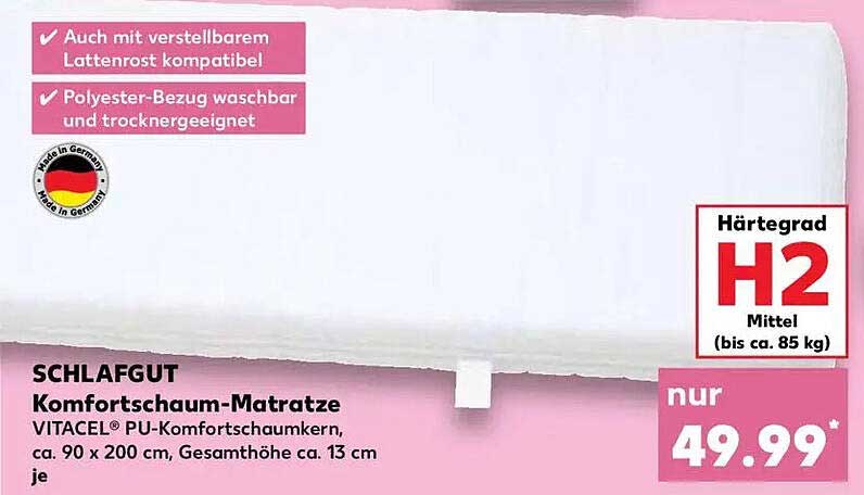 SCHLAFGUT Komfortschaummatratze VITACEL® 90 x 200 cm