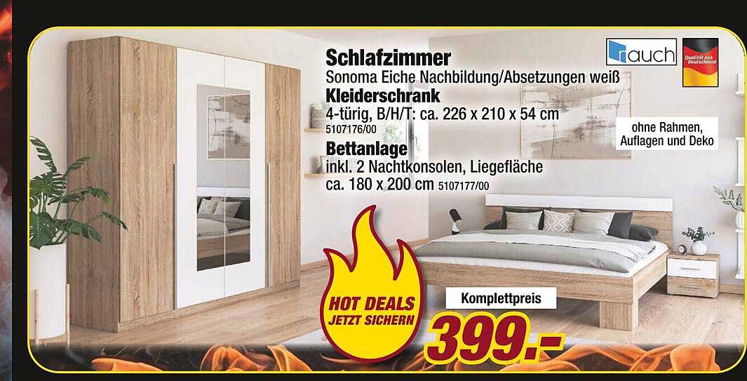 Schlafzimmermöbel-Set: Kleiderschrank und Bettanlage in Sonoma Eiche