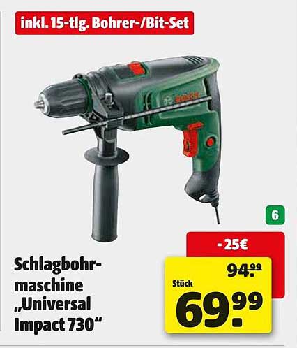 Schlagbohrmaschine "Universal Impact 730" inkl. 15-tlg. Bohrer-/Bit-Set