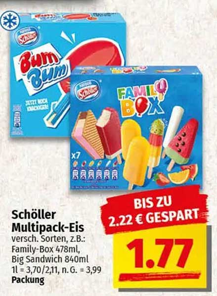 Schöller Multipack-Eis – Verschiedene Sorten, z.B. Family-Box 478ml, Big Sandwich 840ml