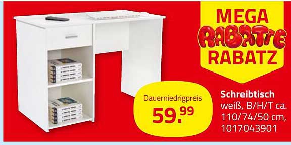 Schreibtisch weiß, B/H/T ca. 110/74/50 cm, 1017043901