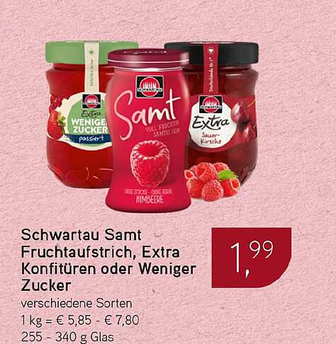 Schwartau Sam Fruchtaufstrich, Extra Konfitüren oder Weniger Zucker