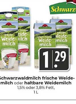 Schwarzwaldmilch frische Weidemilch oder haltbare Weidemilch, 1 L