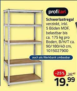 Schwerlastregal verzinkt, inkl. 5 Böden MDF, belastbar bis ca. 175 kg pro Boden.