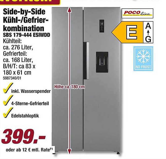 Side-by-Side Kühl-/Gefrierkombination SBS 179-444 ESIWDD