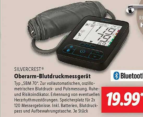 SILVERCREST® Oberarm-Blutdruckmessgerät Typ „SBM 70“