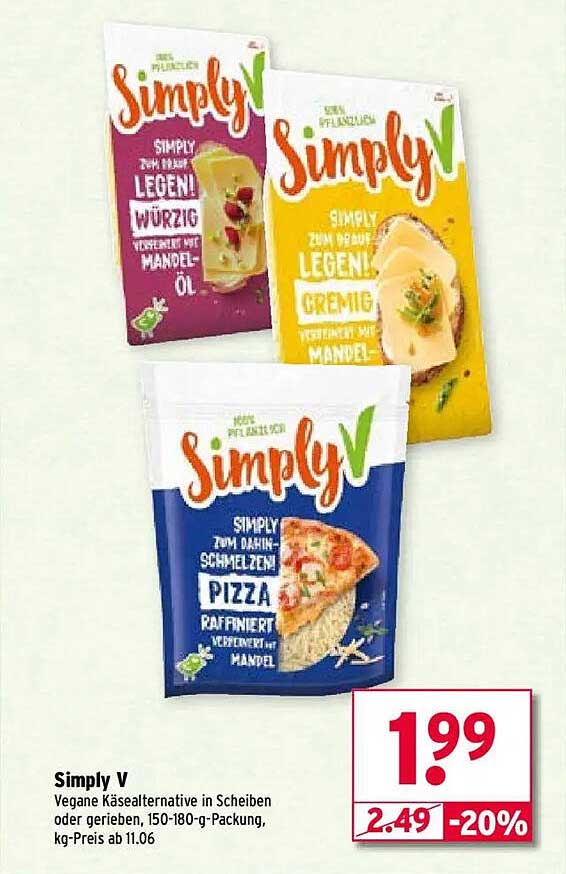 Simply V Vegane Käsealternative in Scheiben oder gerieben, 150-180 g