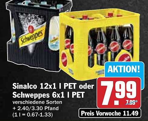 Sinalco 12x1 l PET oder Schweppes 6x1 l PET