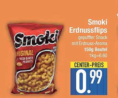 Smoki Erdnussflips 150g Beutel - gepufferter Snack mit Erdnuss-Aroma