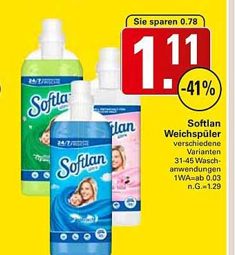 Softlan Weichspüler verschiedene Varianten 31-45 Wasch-Anwendungen