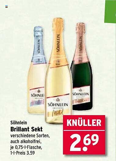 Söhnlein Brillant Sekt verschiedene Sorten, auch alkoholfrei, je 0,75-l-Flasche