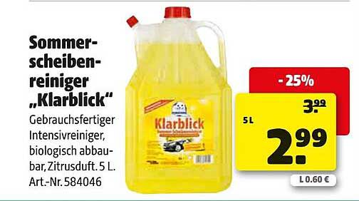 Sommerscheibenreiniger „Klarblick“ 5L - intensiv und biologisch abbaubar