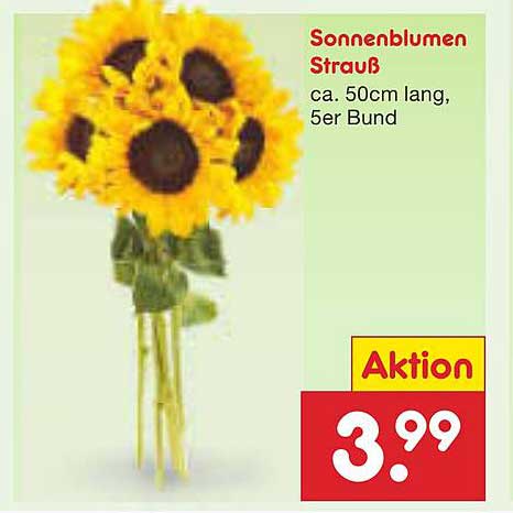 Sonnenblumen Strauß - ca. 50cm lang, 5er Bund