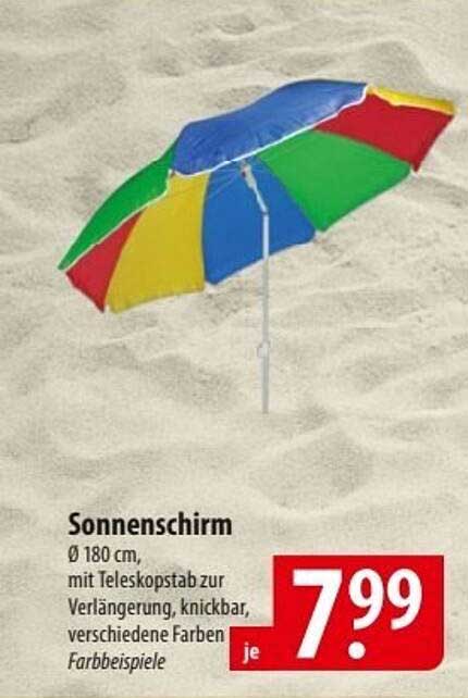 Sonnenschirm Ø 180 cm, mit Teleskopstab zur Verlängerung, knickbar, verschiedene Farben