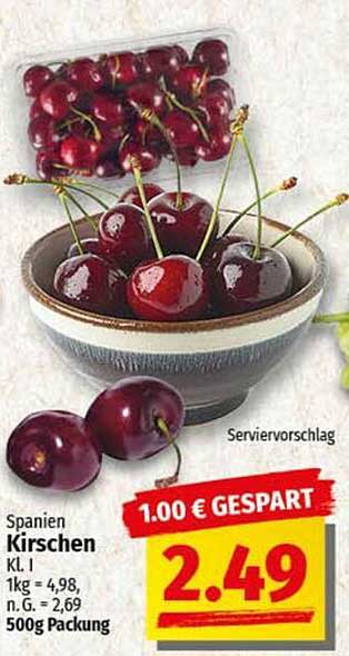 Spanische Kirschen Kl. I – 500g für 2,49 € (statt 3,49 €)