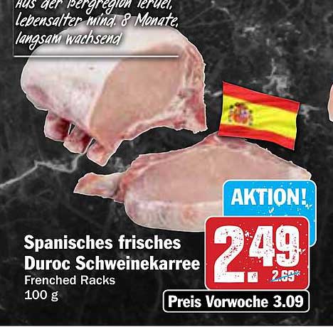 Spanisches frisches Duroc Schweinekarrée Frensched Racks 100 g