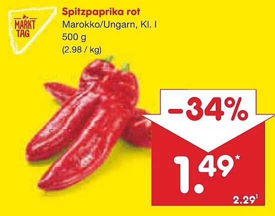 Spitzpaprika rot - 500 g für nur 1,49 €