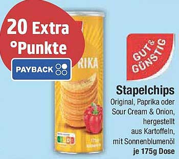 Stapelchips Original, Paprika oder Sour Cream & Onion je 175g Dose