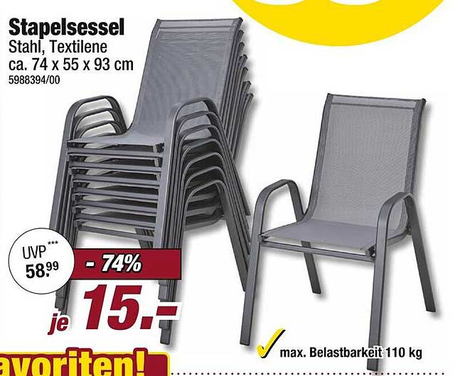 Stapelstuhl aus Stahl und Textilene - jetzt für nur 15 €