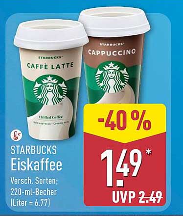STARBUCKS Eiskaffee Versch. Sorten; 220-ml-Becher