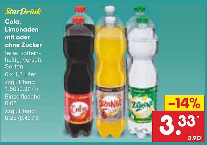 StarDrink Cola, Limonaden mit oder ohne Zucker - 6 x 1,5 Liter