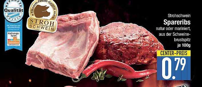 Strohschwein Spareribs - natur oder mariniert, aus der Schweinebrustspitz je 100g