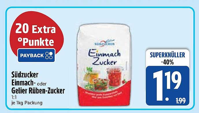 Südzucker Einmach- oder Gelier Rüben-Zucker 1:1 je 1kg Packung