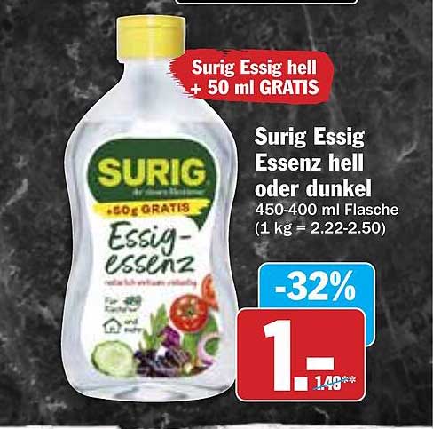 Surig Essig Essenz hell oder dunkel + 50 ml GRATIS
