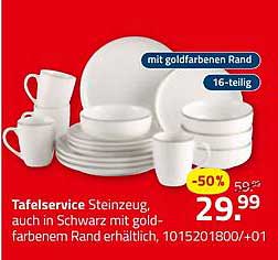 Tafelservice Steinzeug, 16-teilig, mit goldfarbenem Rand