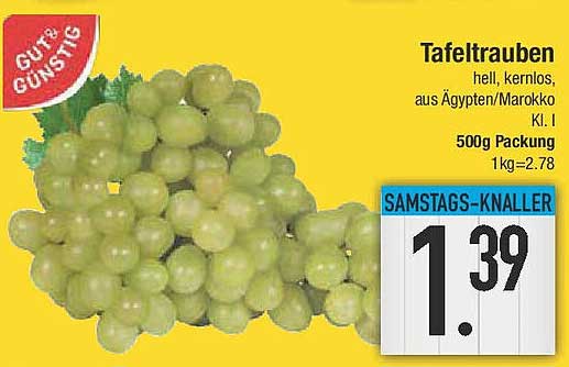 Tafeltrauben hell, kernlos, aus Ägypten/Marokko 500g